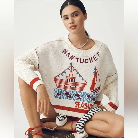 Anthropologie Maeve graphic cable knit sweater size small EUC - Picture 1 of 6